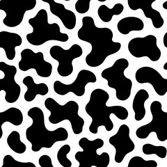 Vector monochrome seamless pattern, black & white chaotic spots. Abstract endless texture of animal skin (cow, dalmatian, leopard). Design element for fabric, prints, cloth, textile, wrapping, cover
