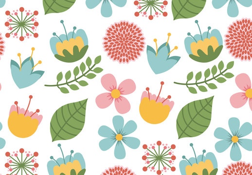 Leaf, Stalk, and Tropical Flower Icons Pattern