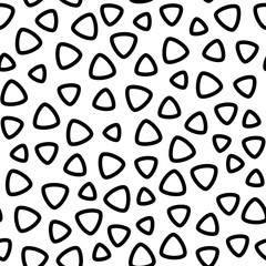 Vector monochrome seamless pattern, black & white, rounded triangle outline shapes. Modern background. Abstract geometric texture for fabric print, card, cloth, wallpaper, banner, cover, wrapping, web