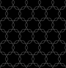 Vector monochrome seamless pattern, repeating geometric tiles, ornamental tracery background, black & white. Dark endless texture. Design for tileable print, wallpaper, fabric, cloth, textile, web