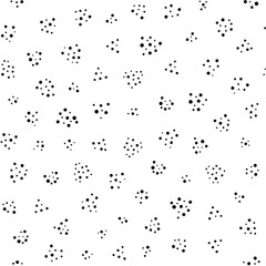 Vector monochrome seamless pattern, black chaotic dots on white backdrop. Modern stylish texture. Repeating abstract background. Simple graphic elements for your designs. Minimalist tileable print.