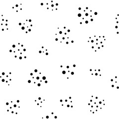Vector monochrome seamless pattern, chaotic circles & dots, black & white background. Modern stylish geometric abstract texture. Simple graphic element for your designs. Minimalist tileable print.