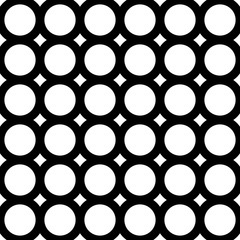 Vector monochrome seamless pattern, repeat geometric tiles, background with circles & rings. Simple abstract endless texture. Design element for printing, stamping, decoration, textile, digital, web