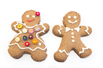 Gingerbread Couple Cookies on White Background