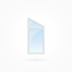 Window frame vector illustration, single closed modern window with trapezium leaf. White plastic window with blue sky glass, outdoor objects collection, flat style. Isolated design element. Eps 10