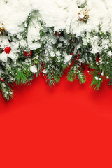 Naklejka na ściany i meble Christmas branches covered in snow