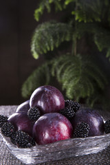 Fresh fruits on a transparent plate