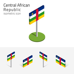 Central African Republic flag (CAR), vector set of isometric flat icons, 3D style. African country flags. Editable design elements for banner, website, presentation, infographic, poster, map. Eps 10