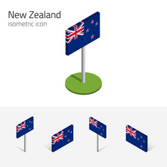 Flag of New Zealand, vector set of isometric flat icons, 3D style, different views. 100% editable design elements for banner, website, presentation, infographic, poster, map, card, collage. Eps 10