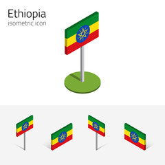 Ethiopian flag (Federal Democratic Republic of Ethiopia), vector set of isometric flat icons, 3D style. African country flags. Editable design elements for banner, website, infographic, map. Eps 10