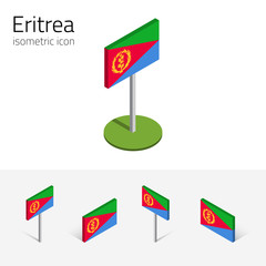 Eritrean flag (State of Eritrea), vector set of isometric flat icons, 3D style. African country flags. Editable design elements for banner, website, presentation, infographic, poster, map. Eps 10