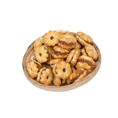biscuits filled with pineapple jam in bamboo basket isolated on