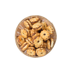 biscuits filled with pineapple jam in bamboo basket isolated on