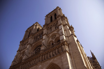 Famous Notre Dame cathedral in Paris, France