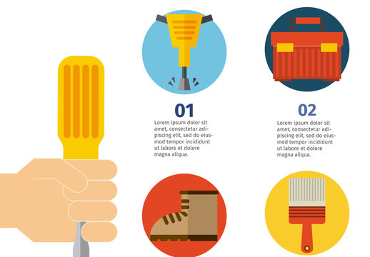 Colorful Construction Tools Equipment Infographic Template