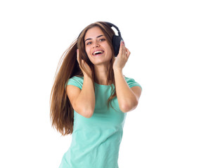 Naklejka premium Young woman in headphones 