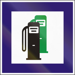 Road sign used in Hungary - Petrol station with unleaded petrol