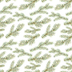 Watercolor christmas tree branch seamless pattern. New year tree ornament for design, print or background