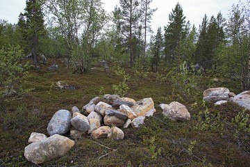 Big rocks in tundra above Arctic Circle, Russia