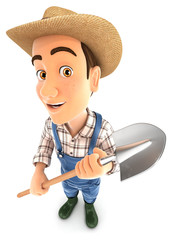 3d farmer holding a shovel