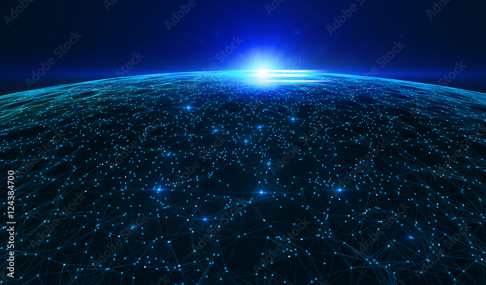 Poster Technology background/Technology background abstract background with connecting dots and lines. Connection structure digital communication. Earth futuristic technology abstract background.