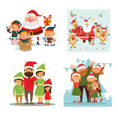 Set christmas, family, Santa Claus and deer, vector illustration.