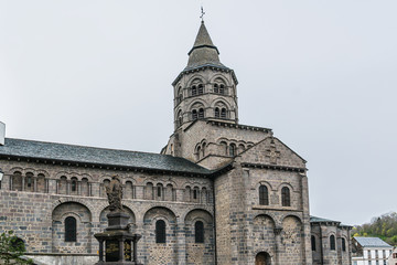 Fototapeta na wymiar Roman church of Notre-Dame Orcival (1178), Auvergne, France.