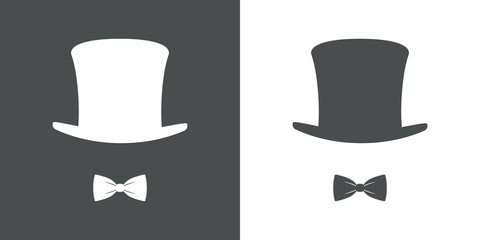 Icono plano chistera con pajarita gris