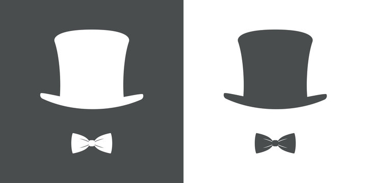 Icono plano chistera con pajarita gris