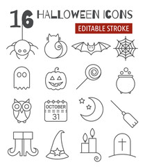Halloween linear icons set with editable stroke