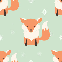 Seamless Merry Christmas patterns with cute hipster fox