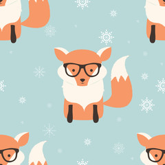 Seamless Merry Christmas patterns with cute hipster fox