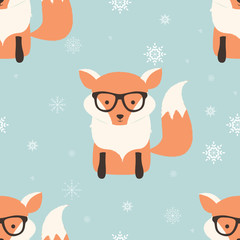 Seamless Merry Christmas patterns with cute hipster fox