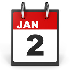 January 2. Calendar on white background.