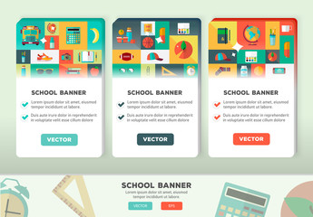 Vector collection of flat education design concepts.Vertical banners set with school items.