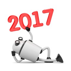 Robot with red numbers - 2017. New year metaphor. 3d illustration