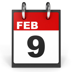 February 9. Calendar on white background.