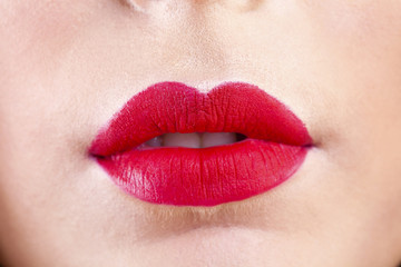 Sexy Lips. Beauty Red Lips Makeup Detail. Beautiful Make-up Clos