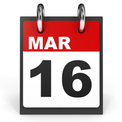 March 16. Calendar on white background.