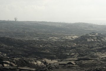 lava field and smoke