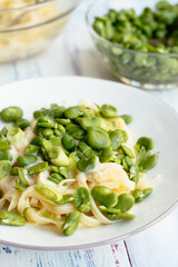 Pasta with Creamy Herbed Sauce and Fava Beans