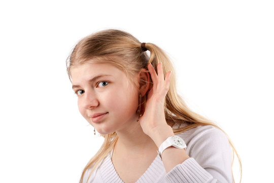Young woman can't hear you
