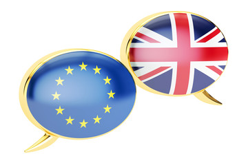 Speech bubbles, EU-UK conversation concept. 3D rendering