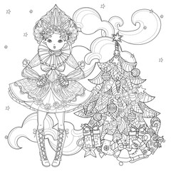 Fototapeta na wymiar Vector cute fairy girl in flowers doodle