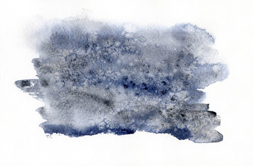 Watercolor abstract indigo and grey texture isolated on white