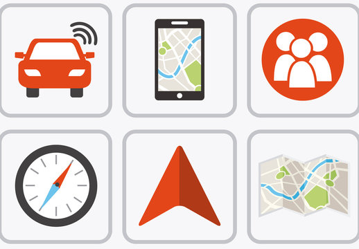 9 Flat Square GPS and Map Icons