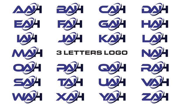 3 letters modern generic swoosh logo AAH, BAH, CAH, DAH, EAH, FAH, GAH, HAH, IAH, JAH, KAH, LAH, MAH, NAH, OAH, PAH, QAH, RAH, SAH, TAH, UAH, VAH, WAH, XAH, YAH, ZAH