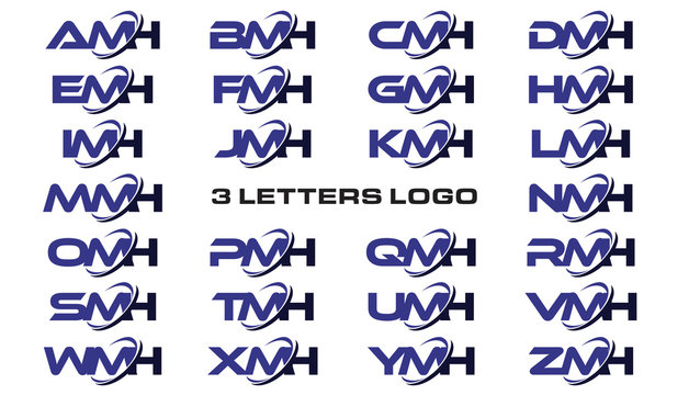 3 letters modern generic swoosh logo AMH, BMH, CMH, DMH, EMH, FMH, GMH, HMH, IMH, JMH, KMH, LMH, MMH, NMH, OMH, PMH, QMH, RMH, SMH, TMH, UMH, VMH, WMH, XMH, YMH, ZMH