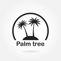 Palm tree icon or sign. Symbol of two black palm trees silhouette on the island. Vector illustration.