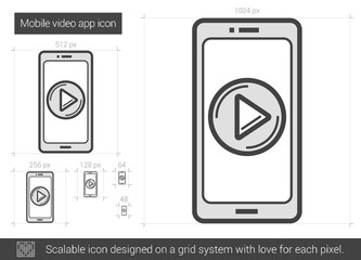 Mobile video app line icon.